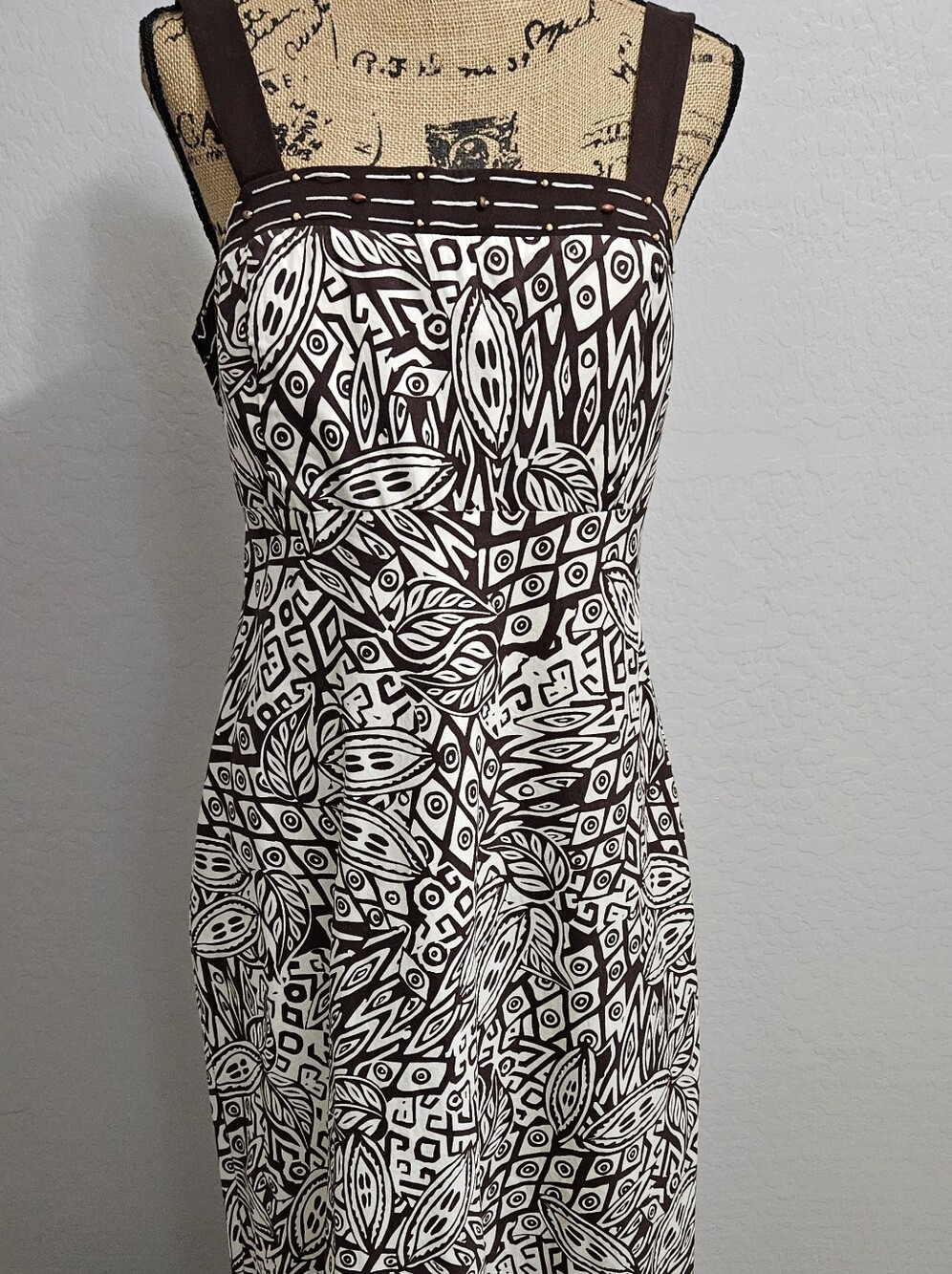 R&K Originals Strap Sundress -Brown and Cream Printed Midi Dress